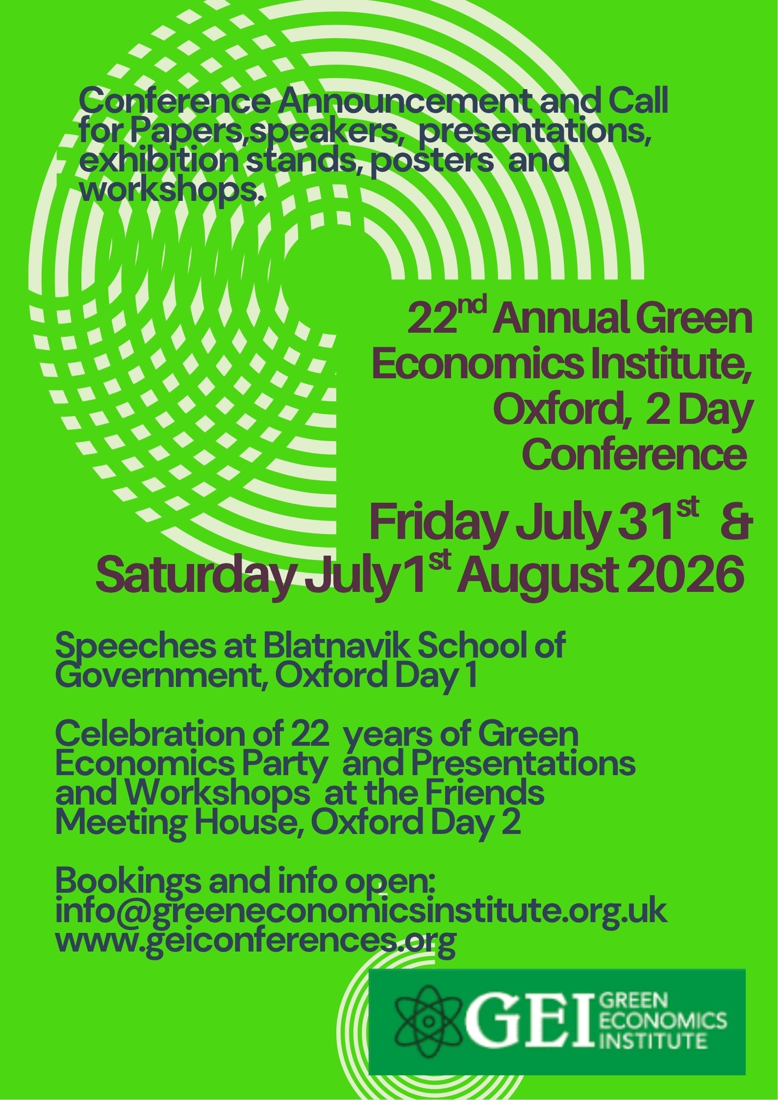 22nd Annual GEI Conference Summer 31st July-1st August Oxford 2026 ...